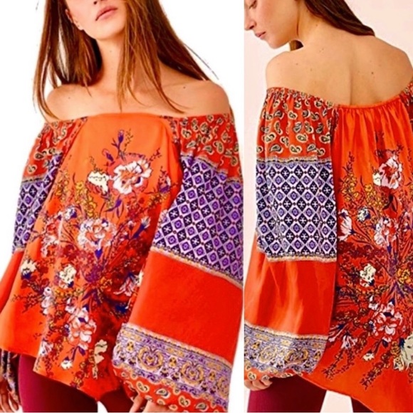 πΊπHPππΊ NWT Free People Positano Floral Print Blouse - Picture 6 of 16